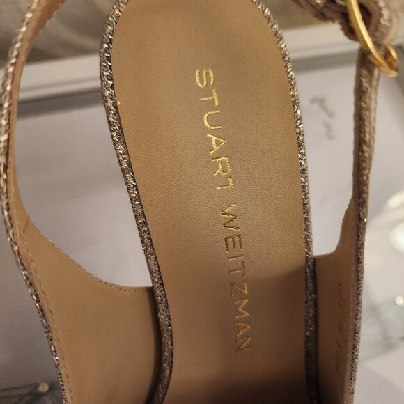 Stuart Weitzman "Power Gold Sling Back" Heels. NIB. Size EU 38/US 7.5 - Picture 9 of 15